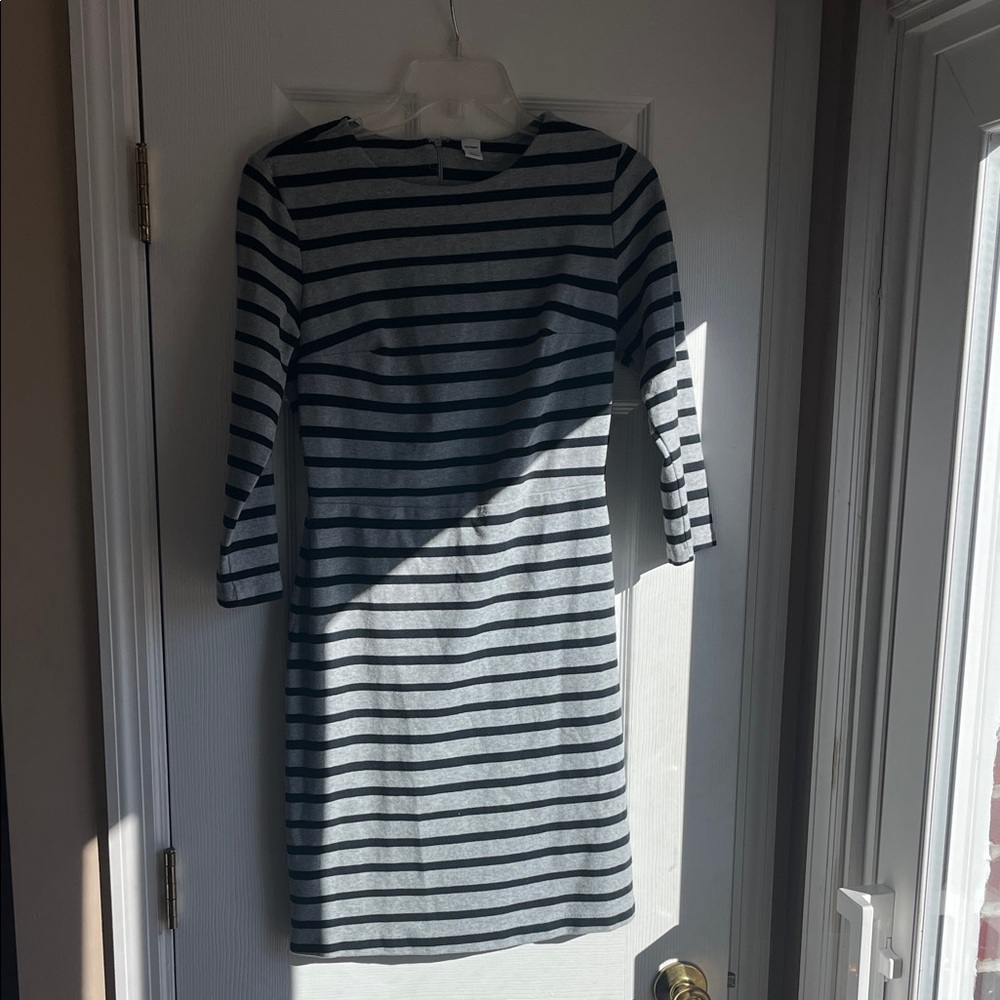Old Navy Black and Gray Striped Long Sleeve Dress